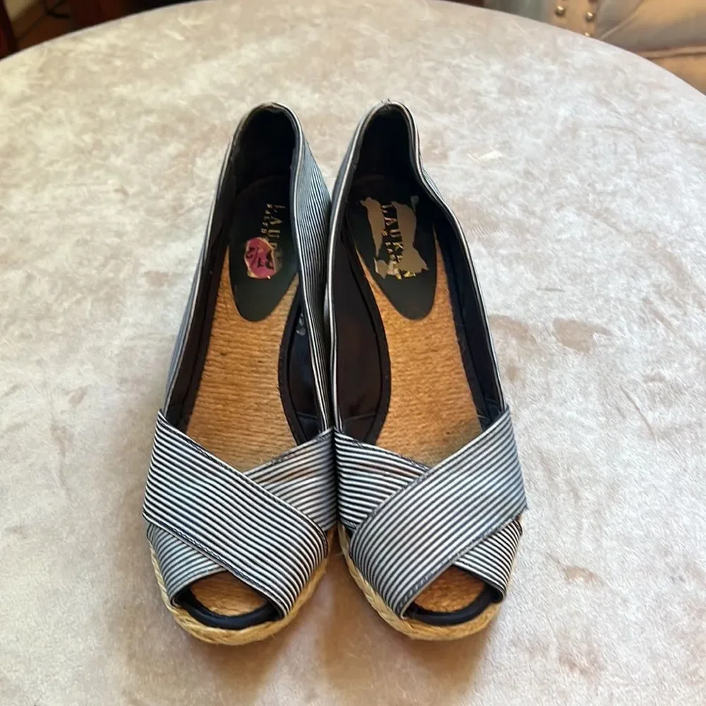 Ralph Lauren Sz 8.5-9 Blue White Coastal Nautical Espadrille